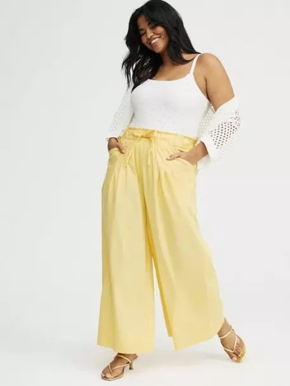 Nwt 3x Torrid Pale Yellow Wide-Leg Drawstring Pants